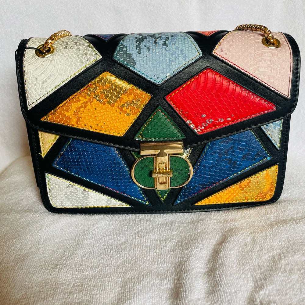 Shoulder Bag Multi Color Geometric Design Purse